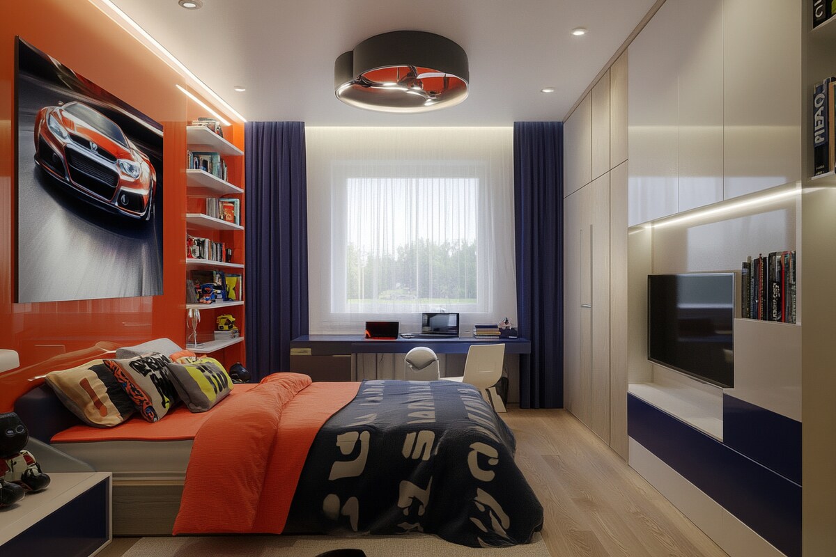 Contemporary Boys Room Design With Glossy Wall Panel And Car Fixtures Comment end Contemporary Boys Room Design With Glossy Wall Panel And Car Fixtures Comment end
